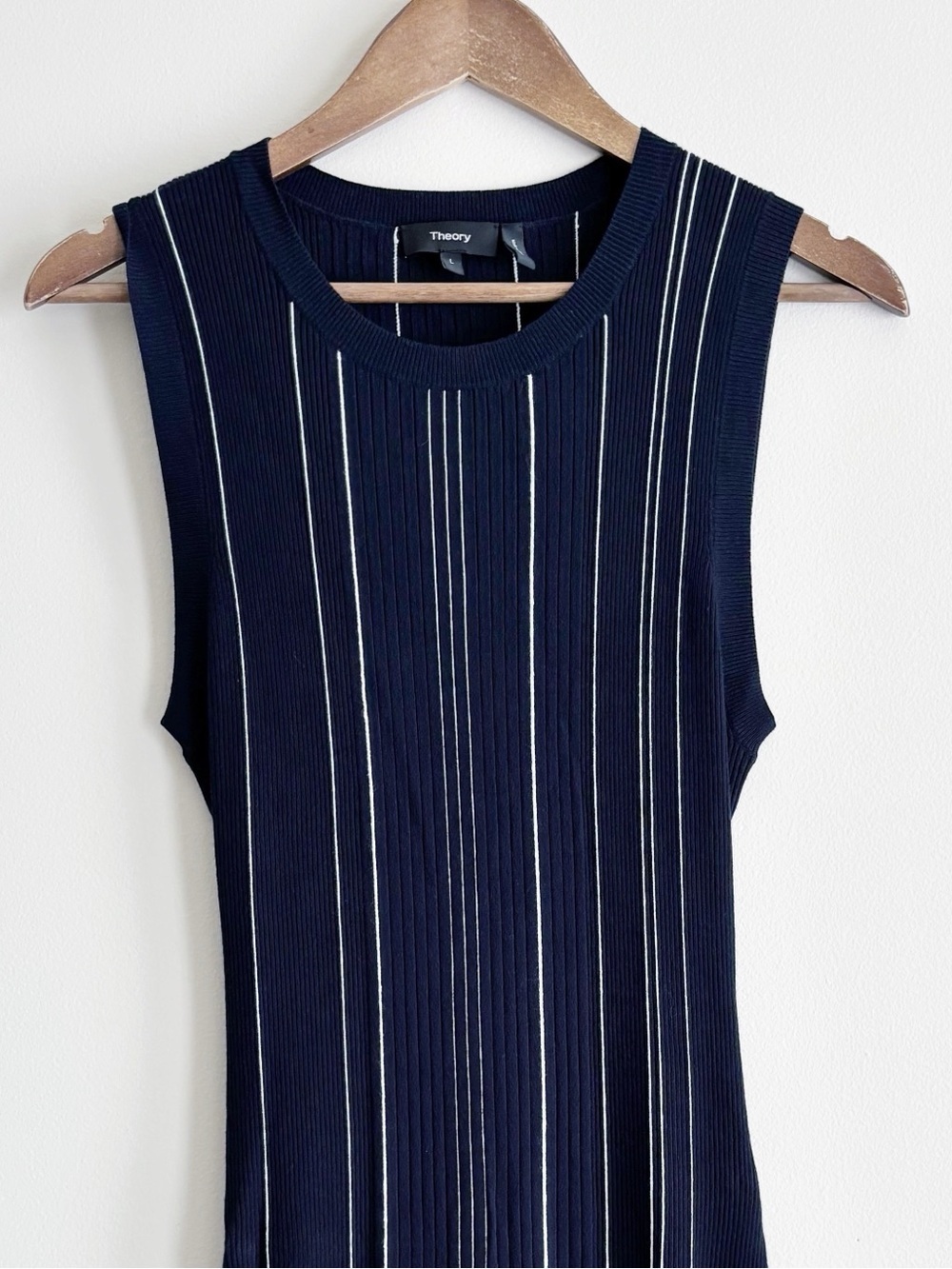 Theory Navy Blue Striped Hankson Ribbed Bodycon Dress Large - Picture 3 of 8
